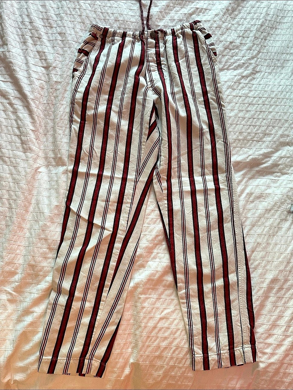 Zadig & Voltaire Striped Light Denim Straight Leg Pants in White & Red Size 36